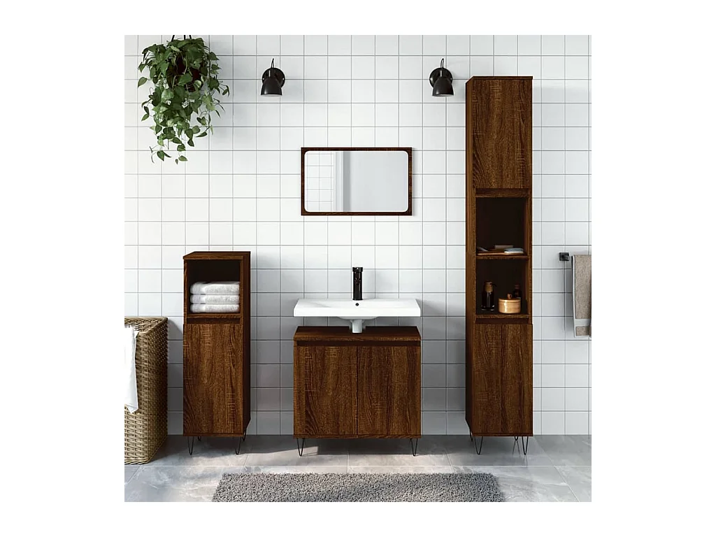 Armoire de bain chêne marron 58x33x60 cm bois d'ingénierie FR54644
