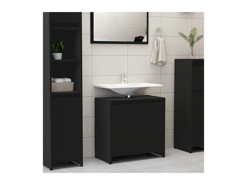 Armoire de salle de bain Noir 60x33x61 cm Aggloméré FR79009