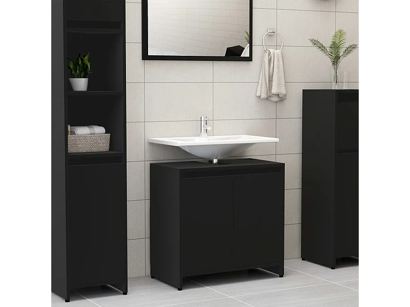 Armoire de salle de bain Noir 60x33x61 cm Aggloméré FR79009