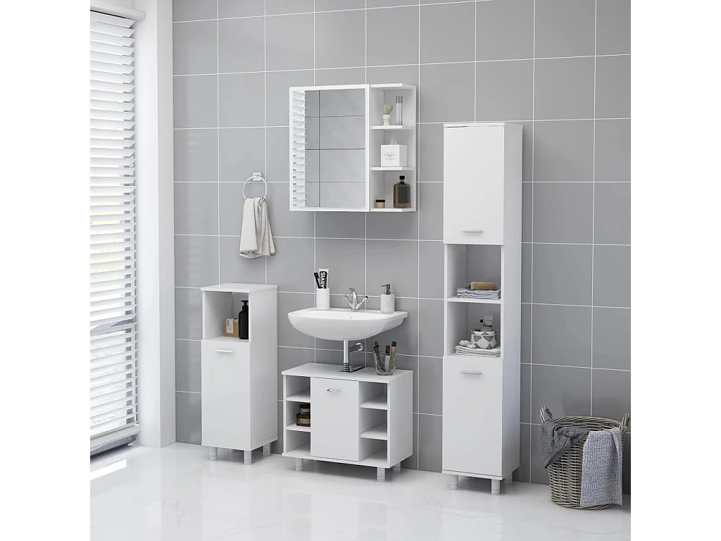 Armoire à miroir de salle de bain Blanc Bois d’ingénierie FR43299