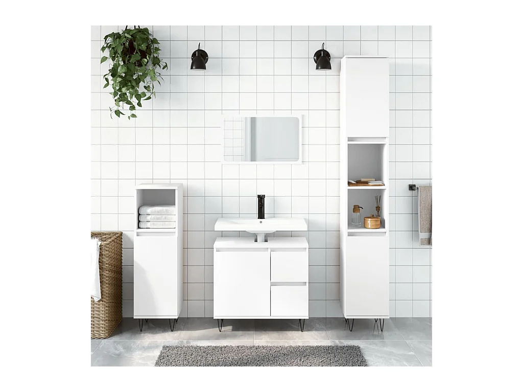 Armoire de salle de bain blanc 65x33x60 cm bois d'ingénierie FR79118