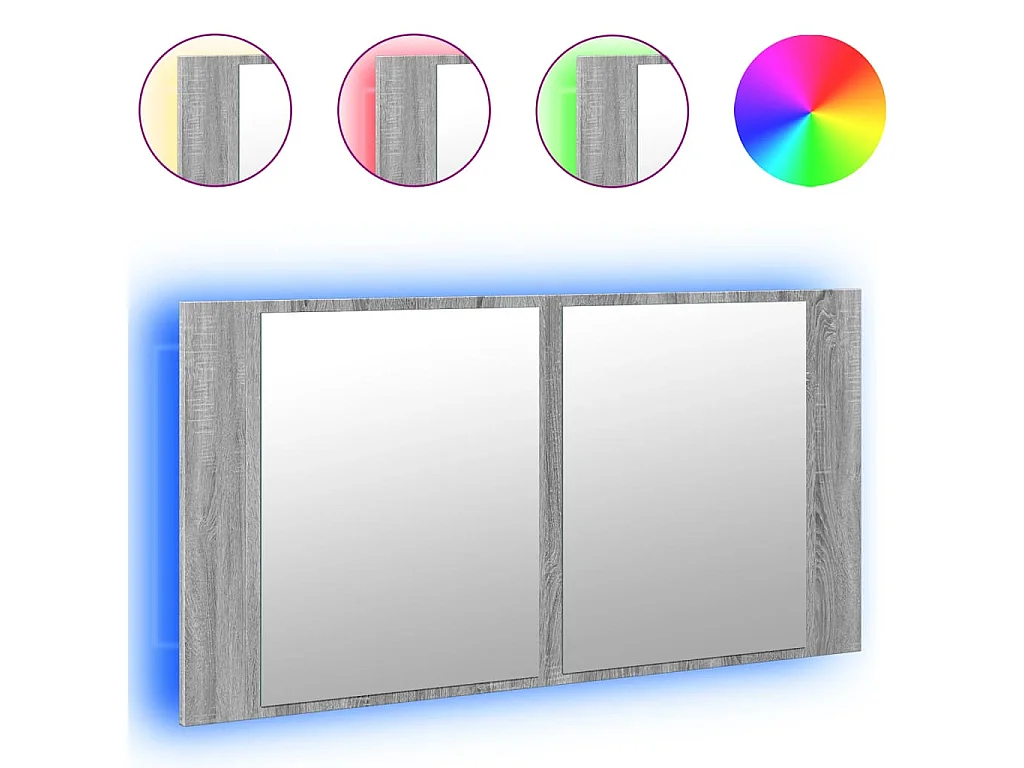 Armoire de salle de bain à miroir LED sonoma gris 90x12x45 cm FR46907