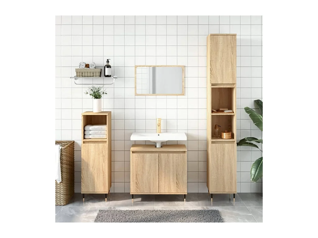 Armoire de bain chêne sonoma 58x33x60 cm bois d'ingénierie FR93751