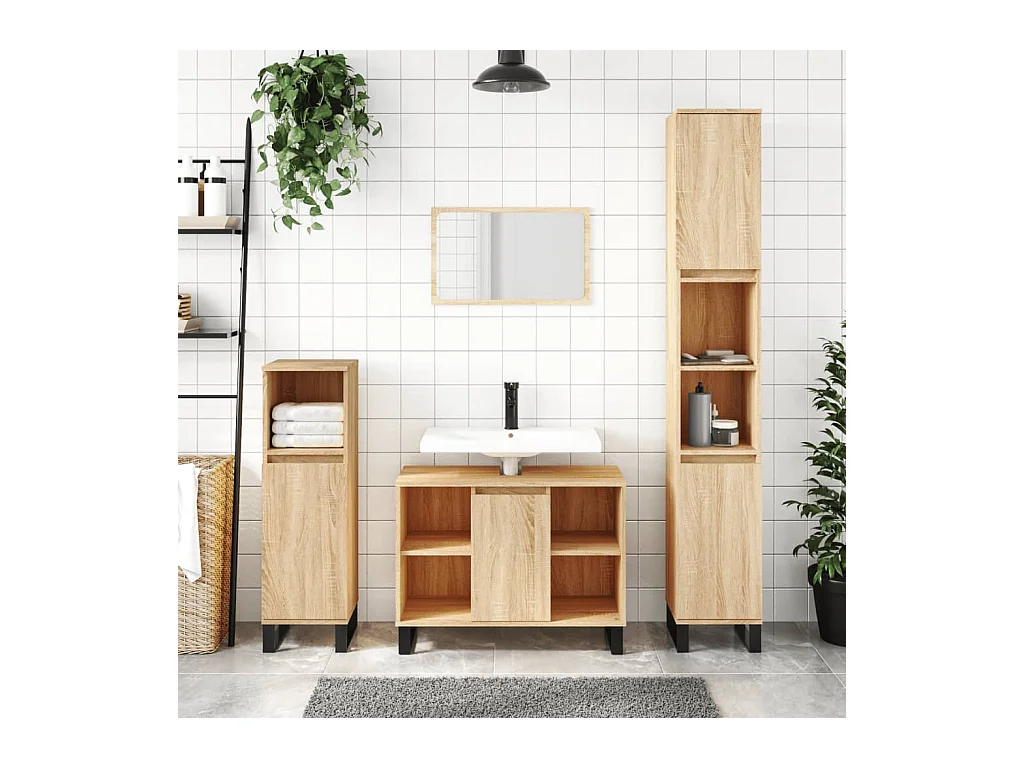 Armoire salle de bain chêne sonoma 80x33x60cm bois d'ingénierie FR14970