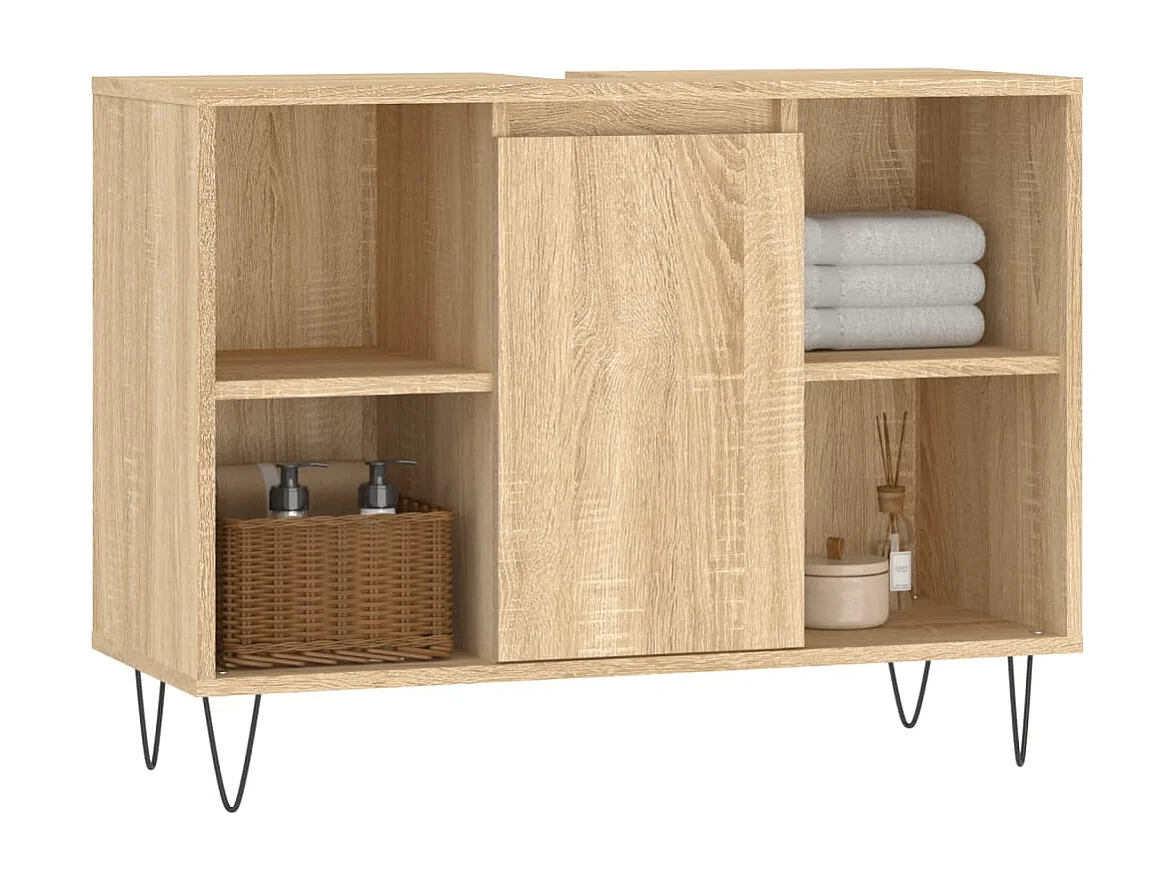 Badkamerkast 80x33x60 cm bewerkt hout sonoma eikenkleurig BE252104