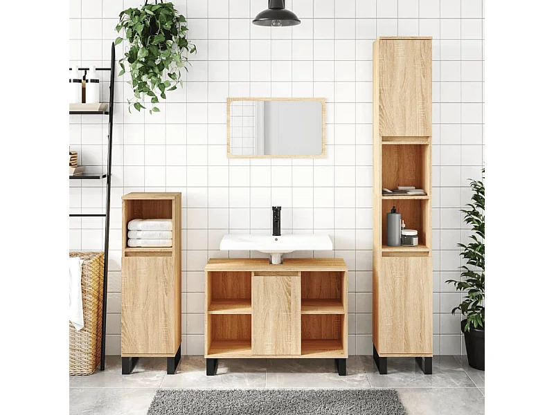 Armoire salle de bain chêne sonoma 80x33x60cm bois d'ingénierie FR14970