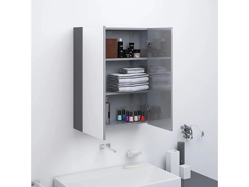 Armoire à miroir de salle de bain 60x15x75 cm MDF Gris brillant FR37240