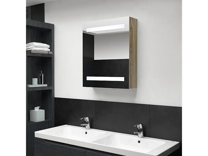 Armoire de salle de bain à miroir LED chêne 50x14x60 cm FR37661