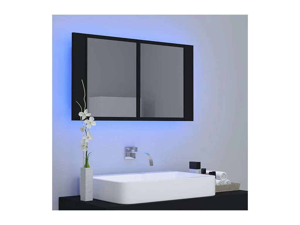 Armoire à miroir de salle de bain LED Noir 80x12x45 Acrylique FR80229