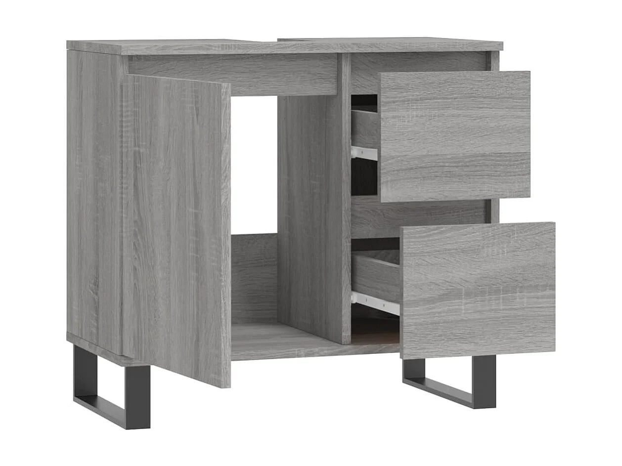 Armario de baño madera contrachapada gris Sonoma 65x33x60 cm ES768482