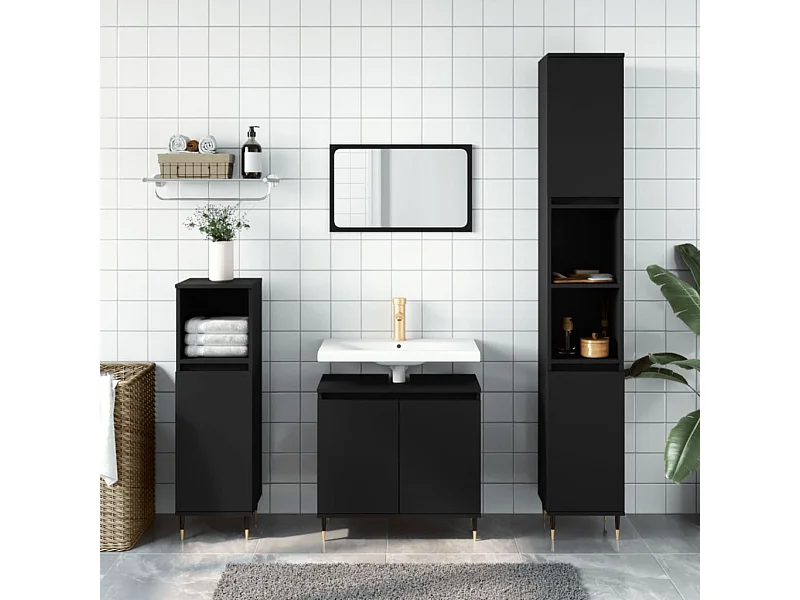 Armoire de salle de bain noir 58x33x60 cm bois d'ingénierie FR33510