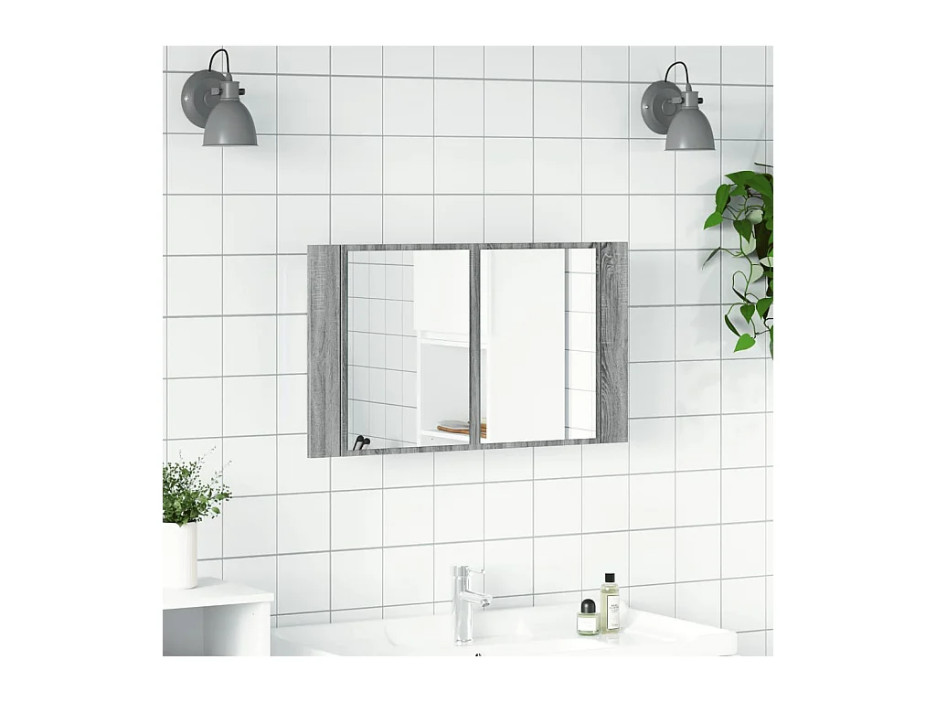 Armoire de salle de bain à miroir LED sonoma gris 80x12x45 cm FR98450