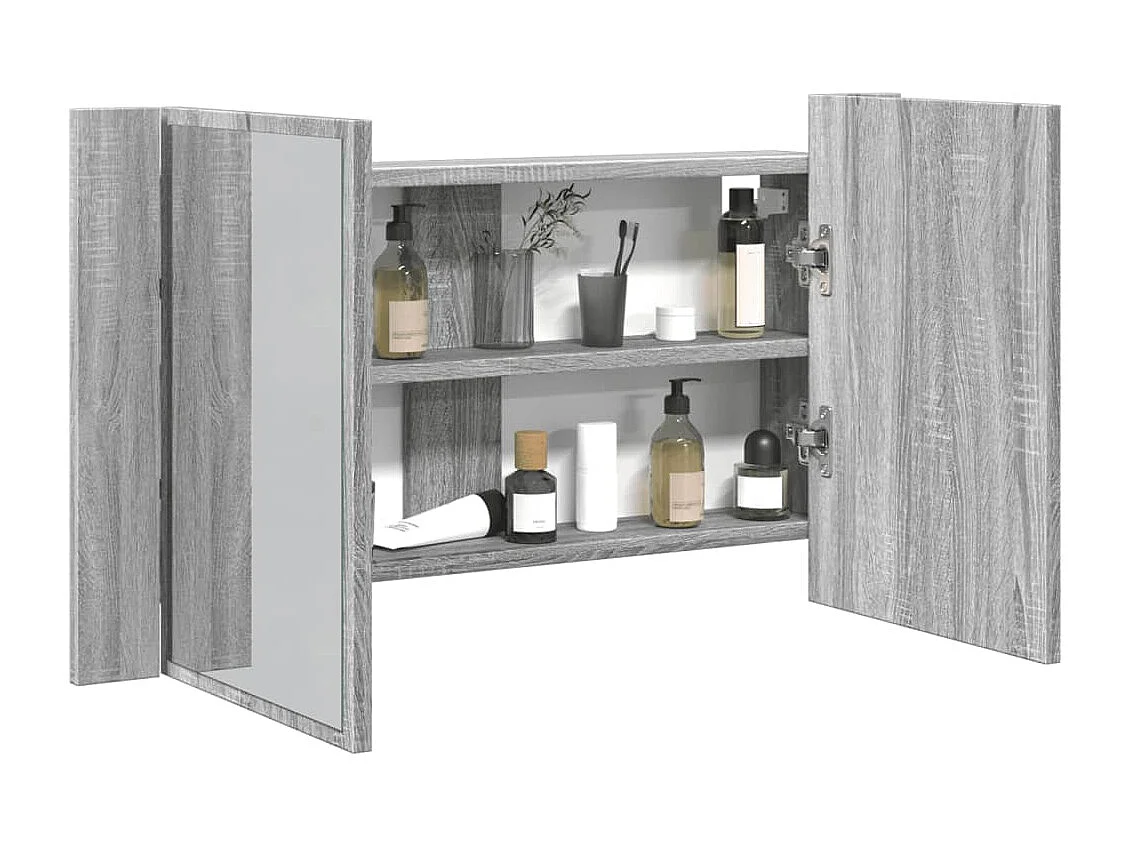 Armoire de salle de bain à miroir LED sonoma gris 80x12x45 cm FR98450