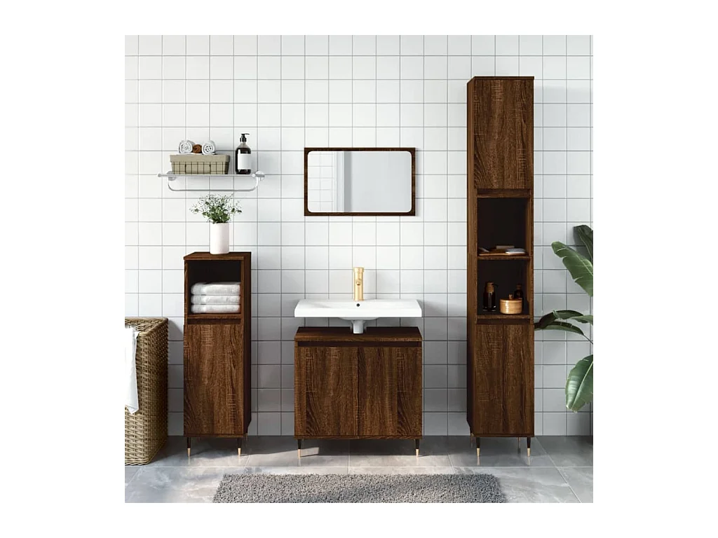 Armoire de bain chêne marron 58x33x60 cm bois d'ingénierie FR65828