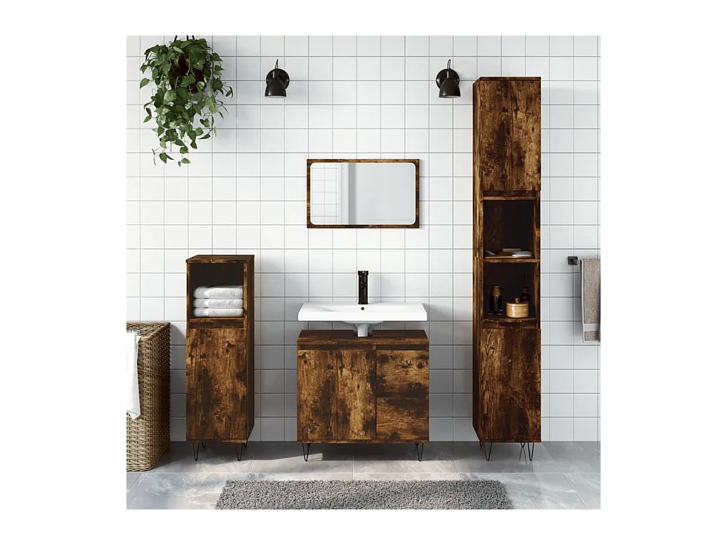 Armoire de bain chêne fumé 65x33x60 cm bois d'ingénierie FR19296