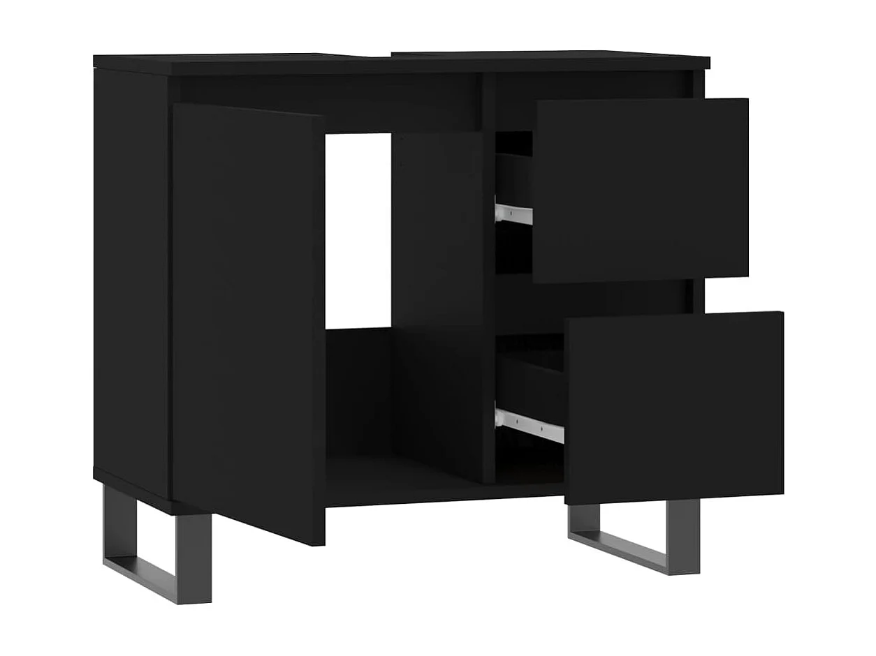 Armário de casa de banho 65x33x60cm derivados de madeira preto PT555000