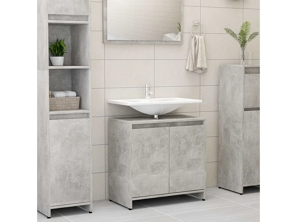 Armario de baño madera contrachapada gris hormigón 60x33x61 cm ES765404