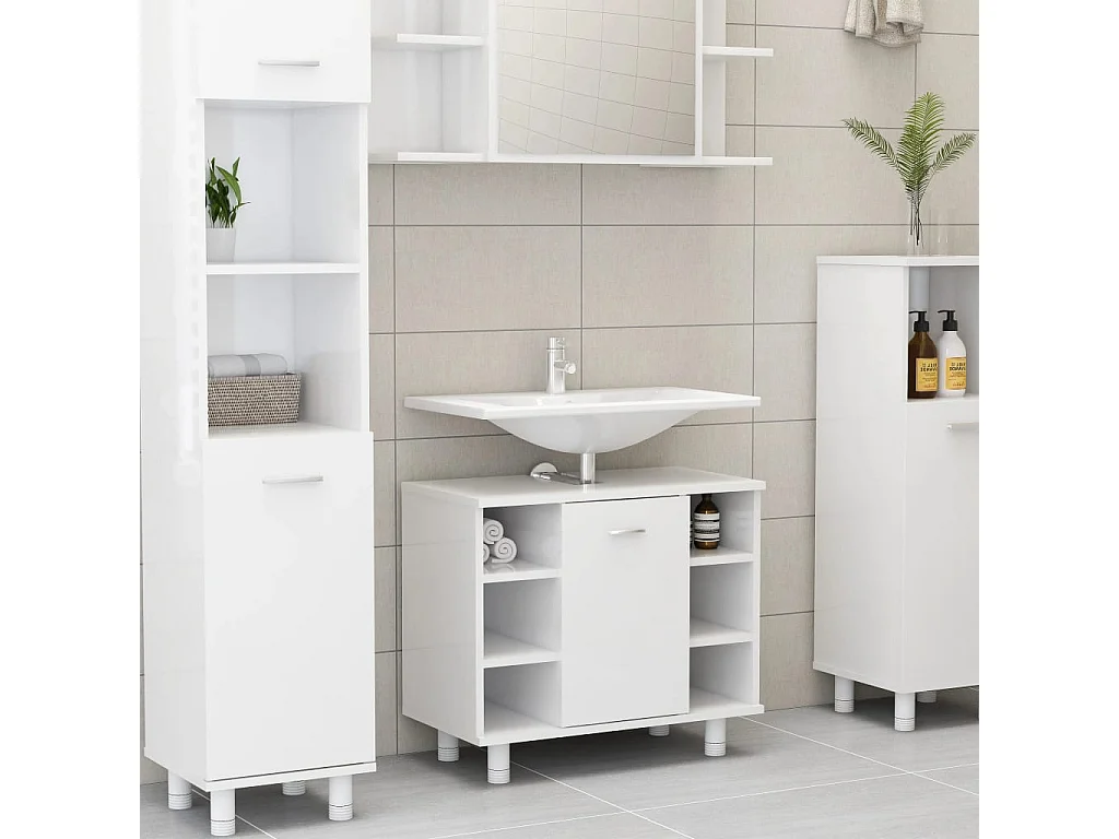 Armário casa de banho 60x32x53,5 cm contrapl. branco brilhante PT429258