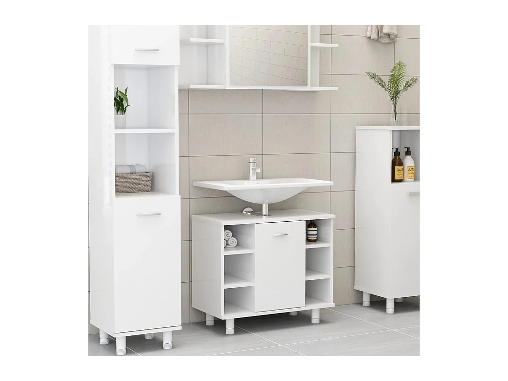 Armoire de salle de bain Blanc brillant 60x32x53,5 cm Aggloméré FR77585