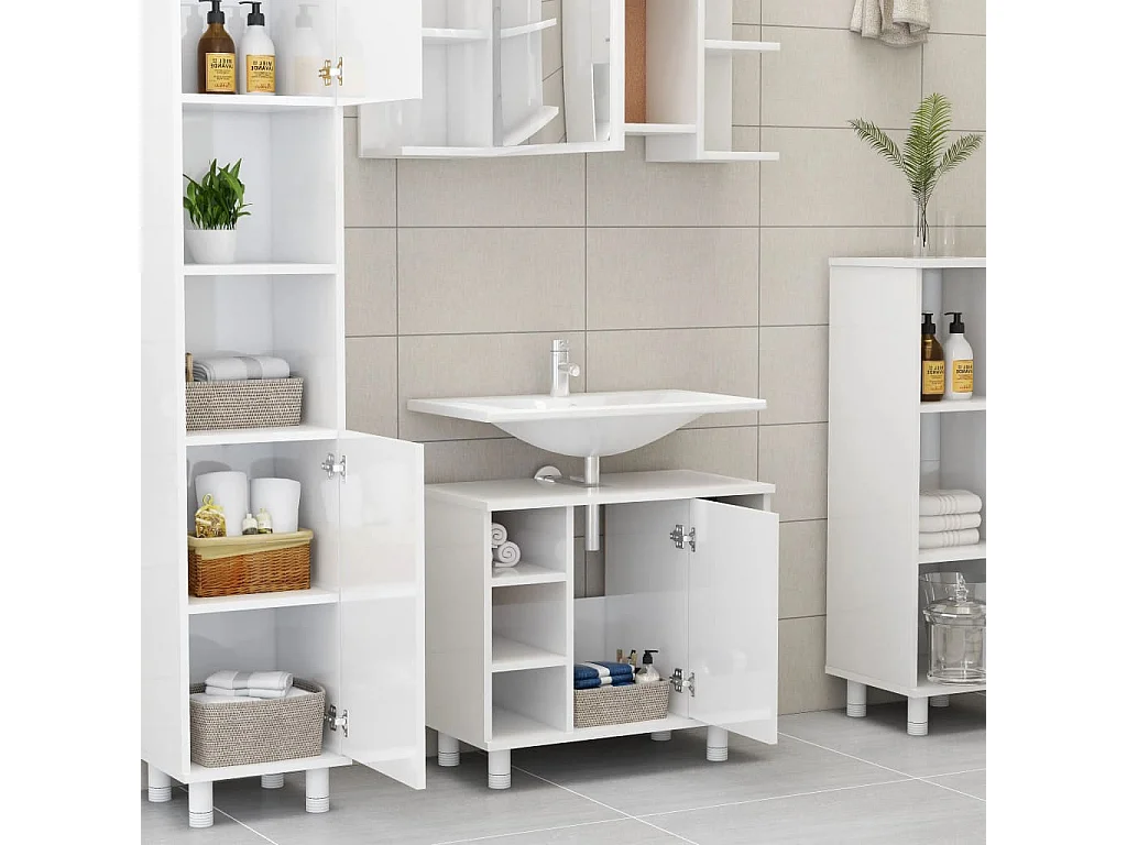 Armoire de salle de bain Blanc brillant 60x32x53,5 cm Aggloméré FR77585