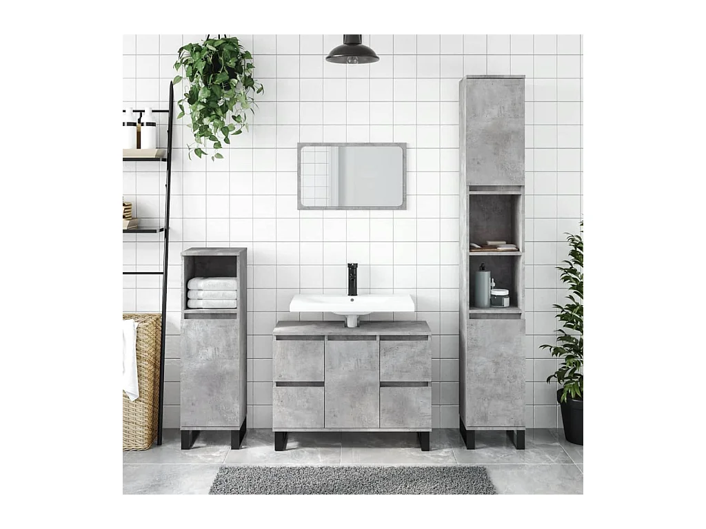 Armoire salle de bain gris béton 80x33x60cm bois d'ingénierie FR24291