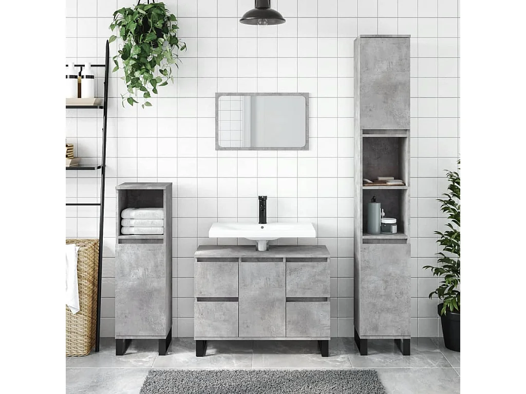 Armoire salle de bain gris béton 80x33x60cm bois d'ingénierie FR24291
