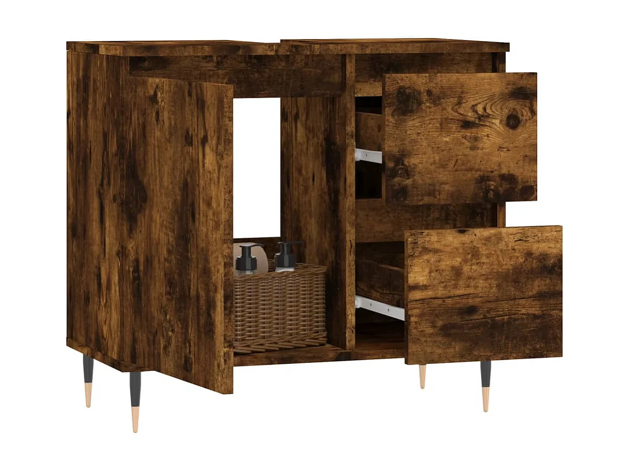 Armoire de bain chêne fumé 65x33x60 cm bois d'ingénierie FR26105