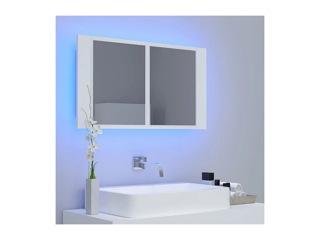Armoire salle de bain à miroir LED Blanc 80x12x45 cm Acrylique FR73817