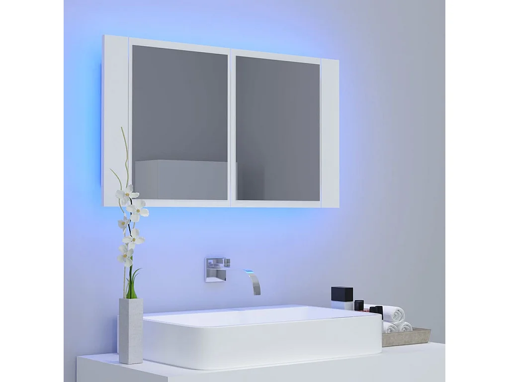 Armário espelhado casa de banho LED 80x12x45 cm acrílico branco PT164954
