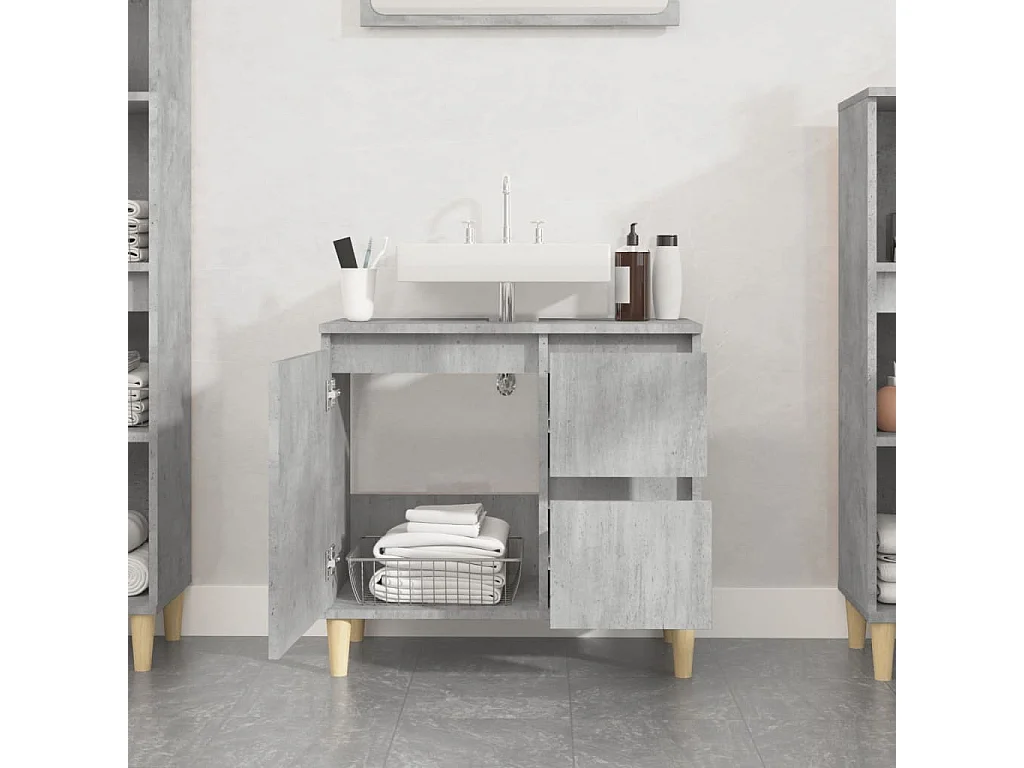 Armario de baño madera contrachapada gris hormigón 65x33x60 cm ES592829