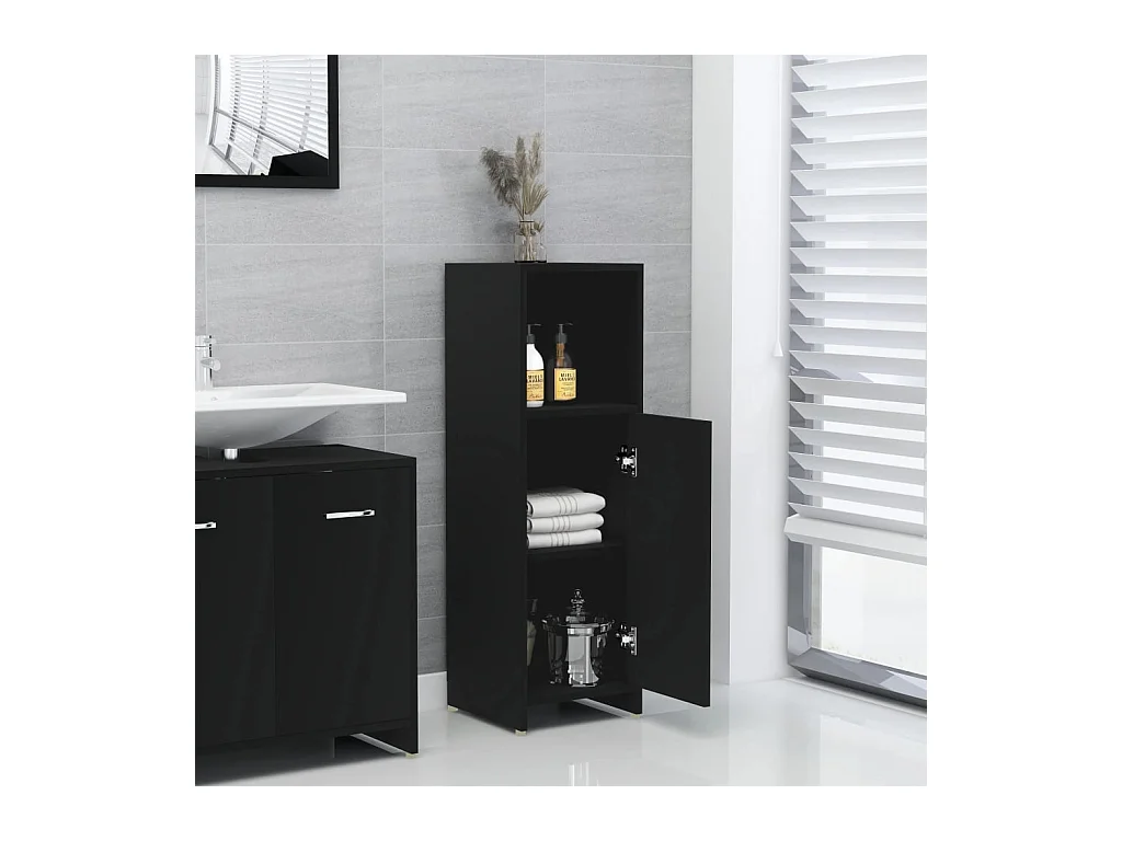 Armoire de salle de bain Noir 30x30x95 cm Bois d'ingénierie FR38076