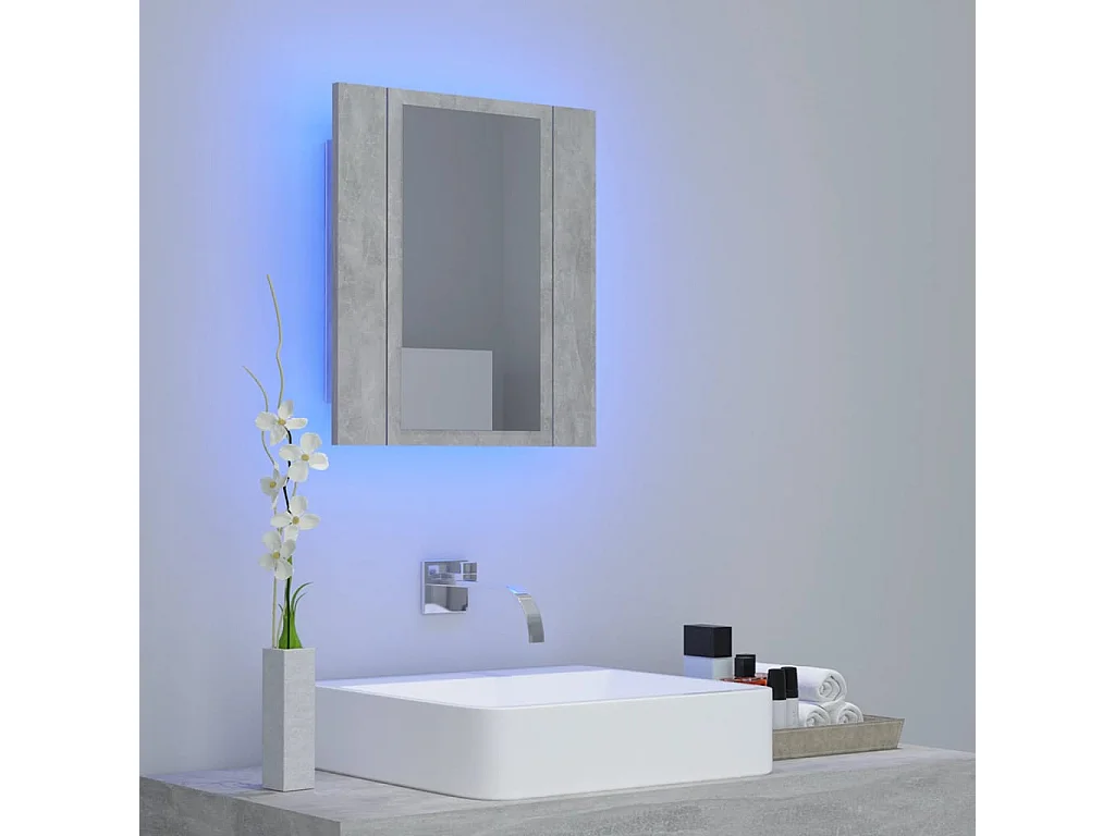 Armoire de salle de bain à miroir LED Gris béton Acrylique FR85204