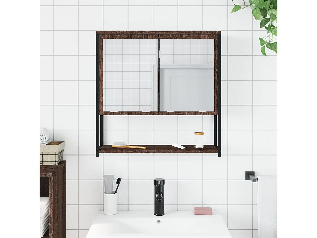 Armoire à miroir de salle de bain chêne marron bois ingénierie FR52909
