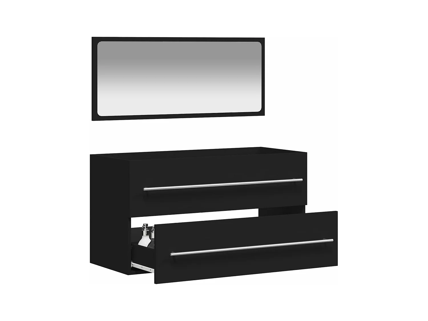 Armoire de salle de bain avec miroir noir bois d'ingénierie FR72826