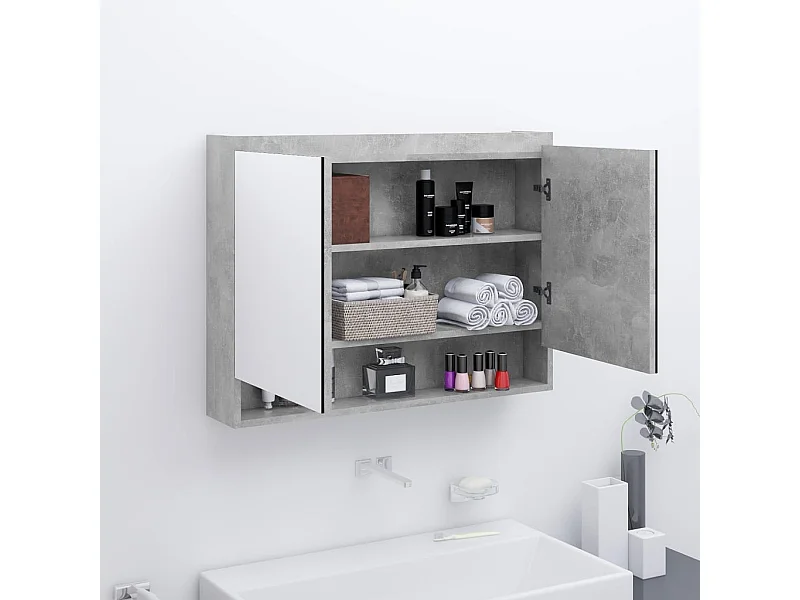 Badkamerkast met spiegel 80x15x60 cm MDF betongrijs BE777297