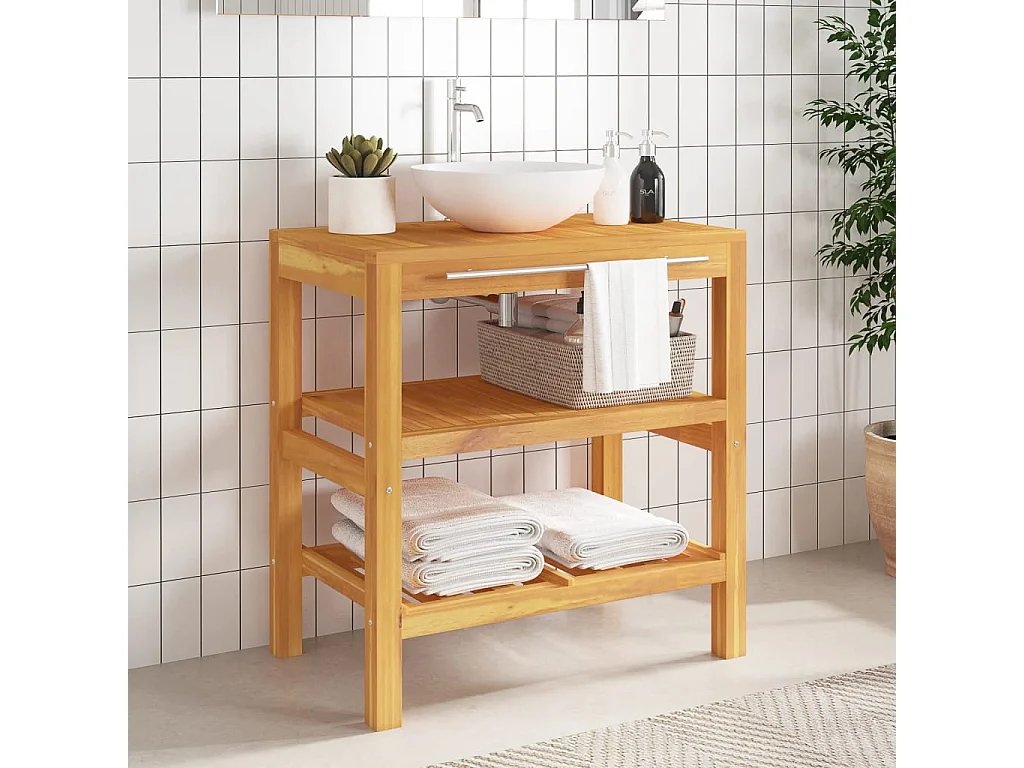 Armoire de salle de bain avec 2 étagères 74x45x75cm bois massif FR26745