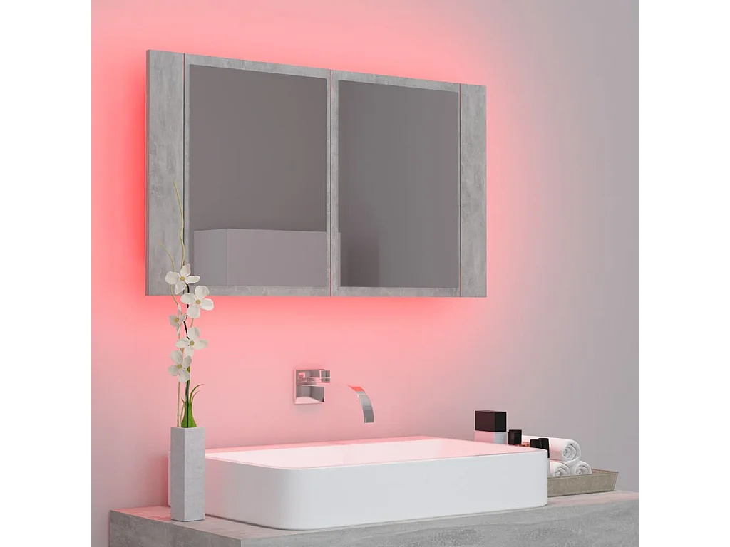 Armoire de salle de bain à miroir LED Gris béton Acrylique FR36831
