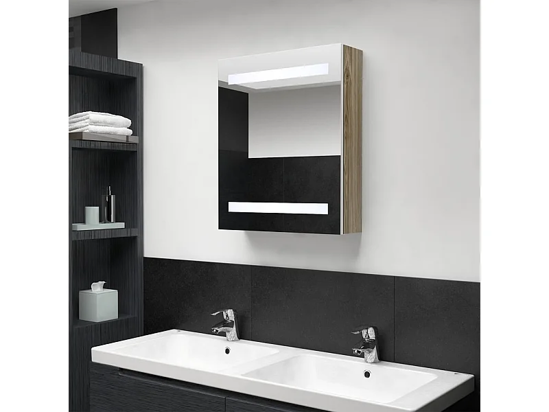 Armario de baño con espejo LED blanco y roble 50x14x60 cm ES420311