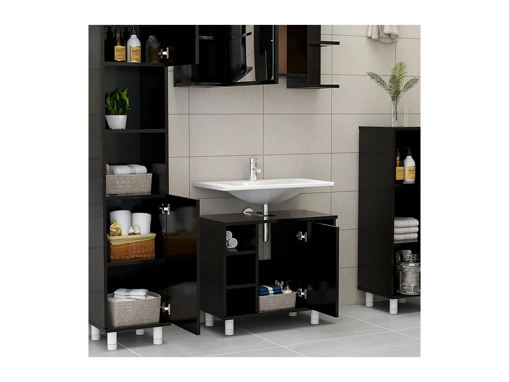 Armoire de salle de bain Noir 60x32x53,5 cm Aggloméré FR47821