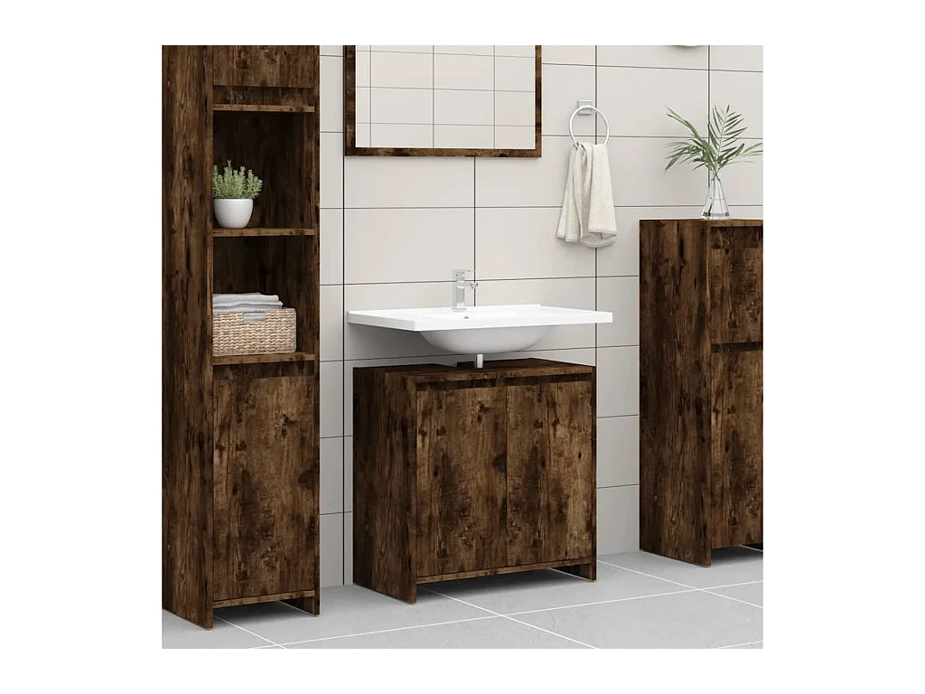 Armoire de bain Chêne fumé 60x33x61 cm Bois d'ingénierie FR67039