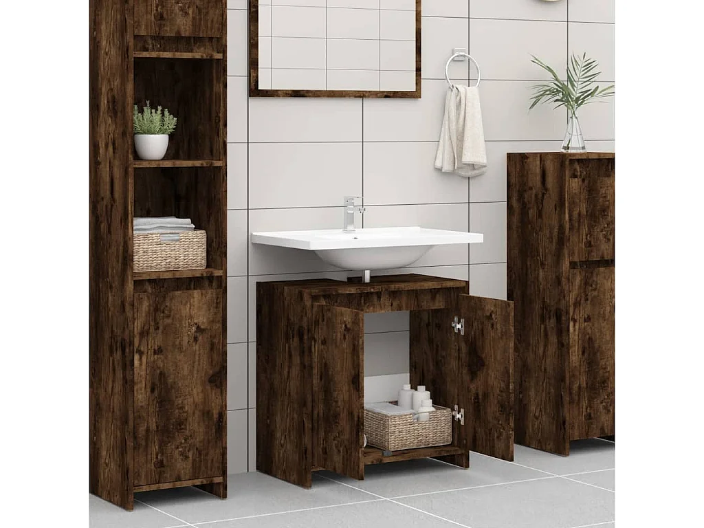 Armoire de bain Chêne fumé 60x33x61 cm Bois d'ingénierie FR67039