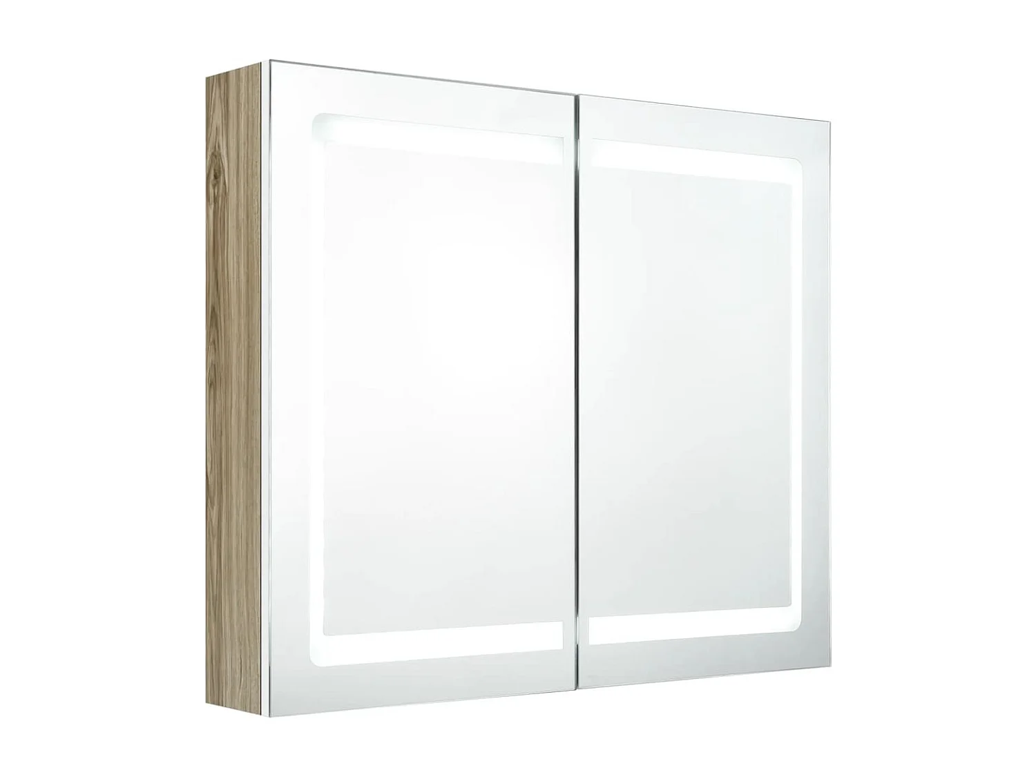 Armoire de salle de bain à miroir à LED Blanc et chêne FR13617
