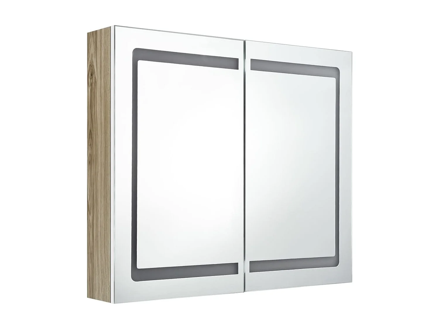 Armoire de salle de bain à miroir à LED Blanc et chêne FR13617