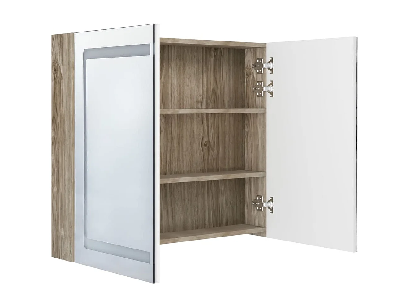 Armoire de salle de bain à miroir à LED Blanc et chêne FR13617