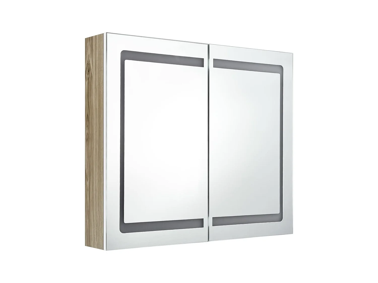 Badkamerkast met spiegel en LED 80x12x68 cm wit en eikenkleurig BE739006