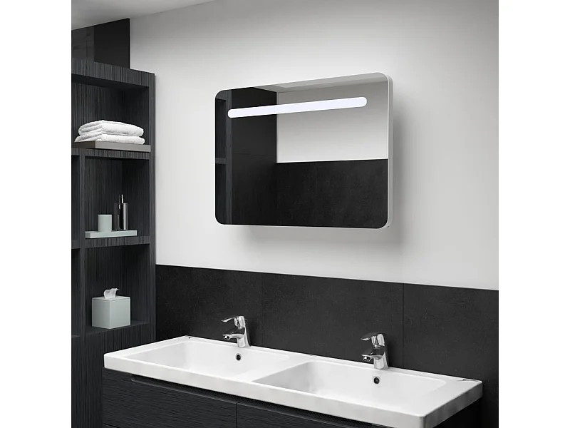 Armoire de salle de bain à miroir LED 80x9,5x55 cm FR40899