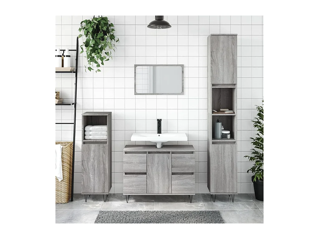 Armoire salle de bain sonoma gris 80x33x60 cm bois d'ingénierie FR66482