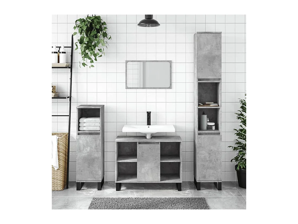 Armoire salle de bain gris béton 80x33x60cm bois d'ingénierie FR47756