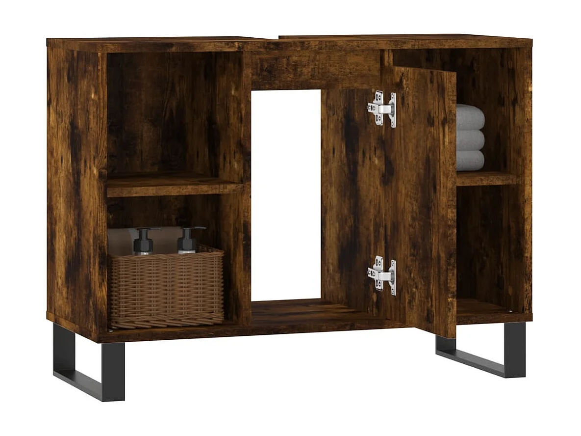 Armoire salle de bain chêne fumé 80x33x60cm bois d'ingénierie FR54832