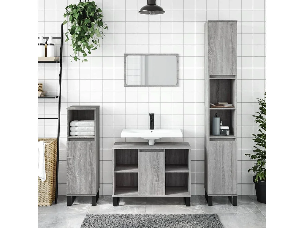 Mueble de baño madera de ingeniería gris Sonoma 80x33x60 cm ES691817